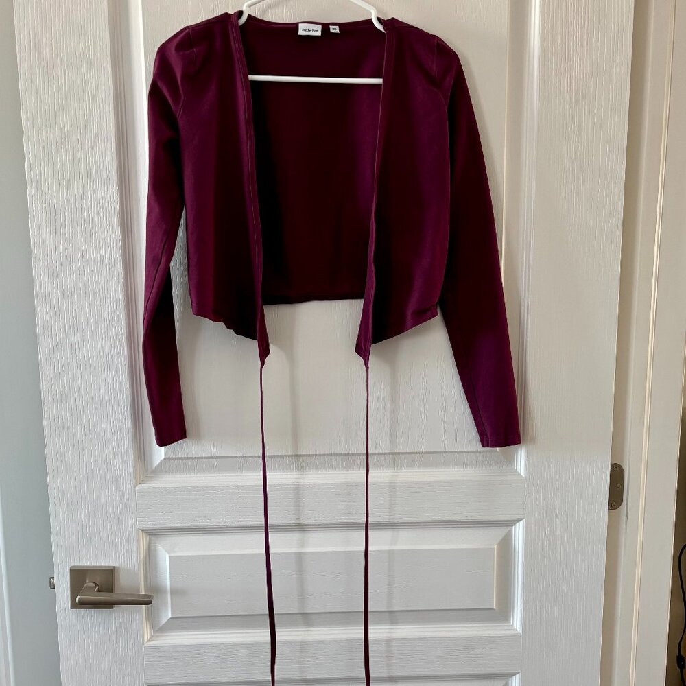 Sunday Best Tie-Front Long Sleeve Top – XS – Burgundy